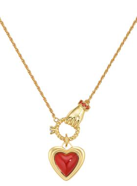 洞天TONETALE恋爱捕手爱心锁骨链女新年红玛瑙心形情人节礼物