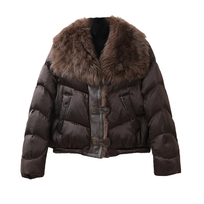 咖色翻领羽绒服厚白鸭绒保暖外套