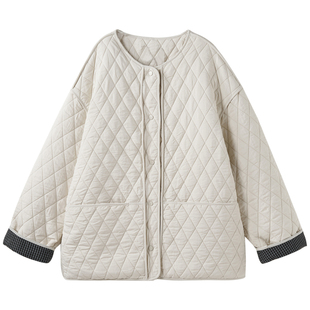 女大童加厚菱格棉衣2025冬季新款初中生韩版圆领保暖上衣亲子外套