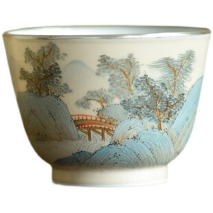 景德镇陶瓷茶杯礼盒装手绘青花高端大容量主人杯弥云斋杯中式斗彩