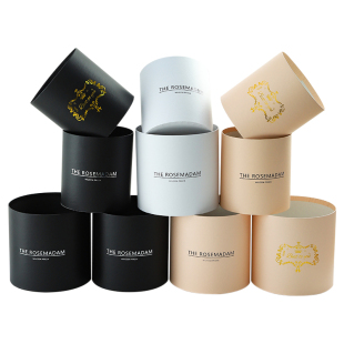 星语 鲜花抱抱桶花束包装盒白色银色黑色花盒插花盒礼品圆形花盒