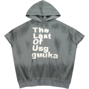 GUUKA沙丘废土风深灰色坎肩男春季新款 青少年慵懒风连帽背心宽松