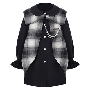 【年货狂欢季】4MILE BY KSMILE 娃娃领蝴蝶结马甲两件套减龄大衣