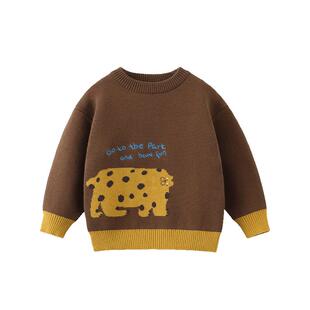 [骏马福裳][100%棉]齐齐熊男童毛衣冬款加厚宝宝针织红色儿童新年