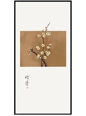 新中式梅花客厅装饰画新款中古风玄关禅意挂画茶室书房壁画定制