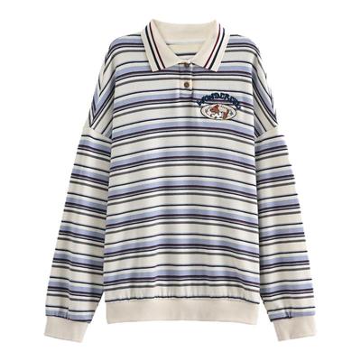 学院风可爱小狗刺绣条纹撞色毛衣