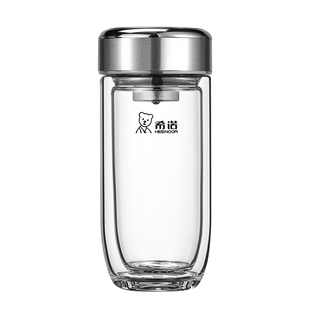 希诺玻璃杯双层便携杯子大容量茶水分离鹅蛋泡茶杯男女士办公水杯