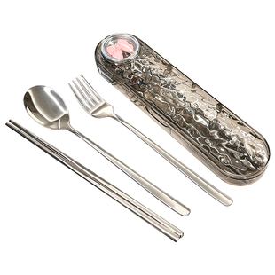 304不锈钢筷子勺子套装儿童小学生专用便携餐具三件套外带餐具盒