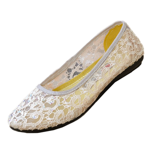 老北京布鞋女透气镂空网面浅口凉鞋软底休闲平跟水钻网眼妈妈单鞋