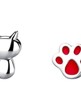 S925纯银猫咪骨头耳钉女S999足银hello kitty可爱猫爪甜酷耳骨钉