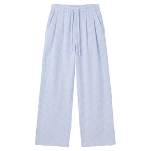 CLIMAX VISION松弛感轻薄凉爽蓝白条纹阔腿休闲长裤拖地裤女款