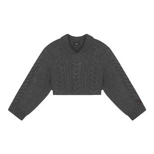 WE11DONE女士经典保暖时尚青果领扭绳花纹长袖短毛衣