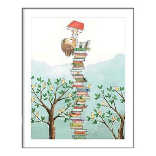 「书山有路勤为径」治愈系儿童房装饰画书房客厅卧室床头挂画民宿