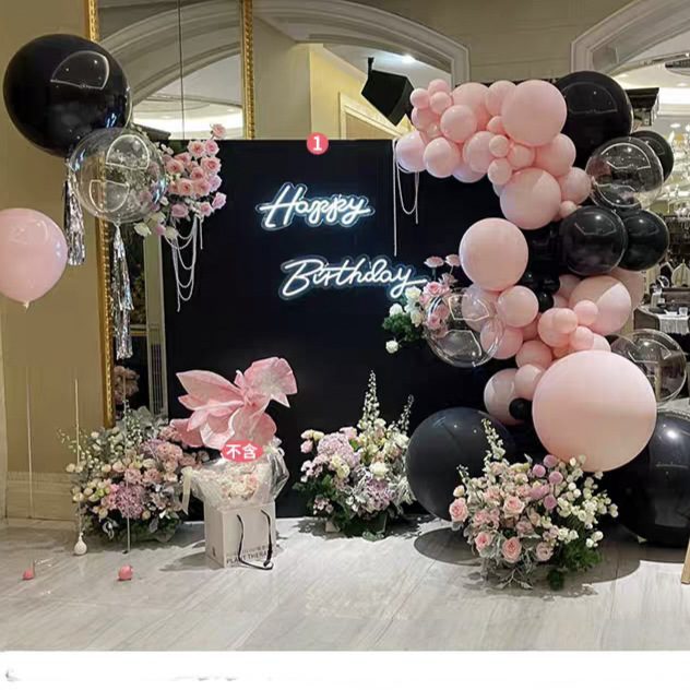 粉色黑色气球套装生日装饰背景墙18场景成人礼室内kt气球板布置岁