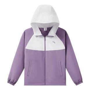安踏儿童女大童丝光绒运动上衣2026秋季新款中大童防水连帽厚外套