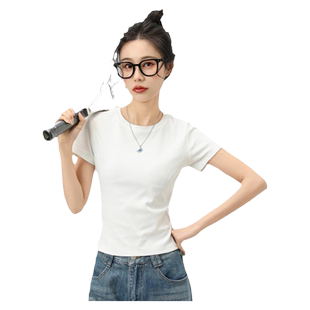 回力正肩短袖t恤女2026新款夏季款白色上衣圆领修身内搭打底纯棉T