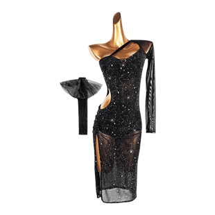 又见梵羽冬季拉丁 演出服 国标舞连衣裙 桑巴舞 黑色练功服DL980