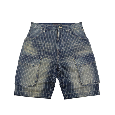 西里布复古休闲全棉条纹牛仔短裤