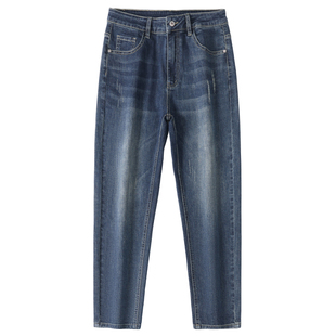 班尼路SK牛仔裤男士秋季新款百搭宽松锥形哈伦潮流破洞直筒裤子YS