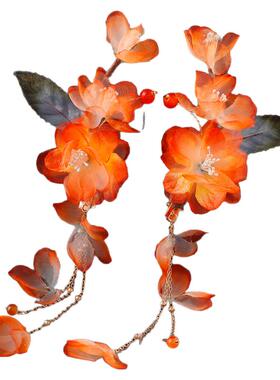 古风绢纱花朵手工对夹