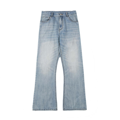 美式高街浅蓝色微喇牛仔裤