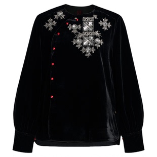 MNGATA G.宫小妍【真丝·暗夜星辰】珠绣菱格新中式加棉上衣