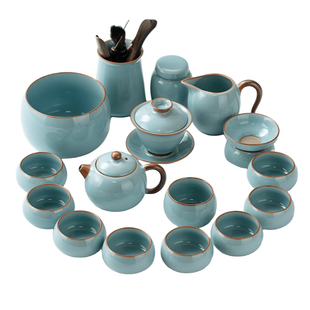 杰晟2026新款功夫茶具家用天青汝窑茶杯茶壶盖碗高档轻奢泡茶用品