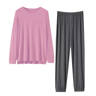 睡衣女春秋莫代尔薄款韩版纯色套头宽松休闲夏季可外穿家居服套装