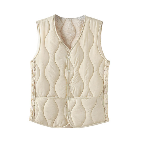 啄木鸟2025新款羊羔绒马甲女妈妈加厚保暖背心修身百搭羽绒棉内胆