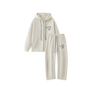 VWL秋冬新款休闲卫衣植绒宽松运动连帽加绒弯刀卫裤套装男女同款