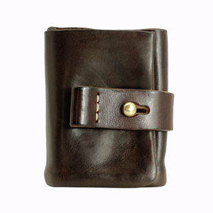 重工水洗做旧头层植鞣牛皮短款钱包男真皮竖款皮夹卡包 简约钱包