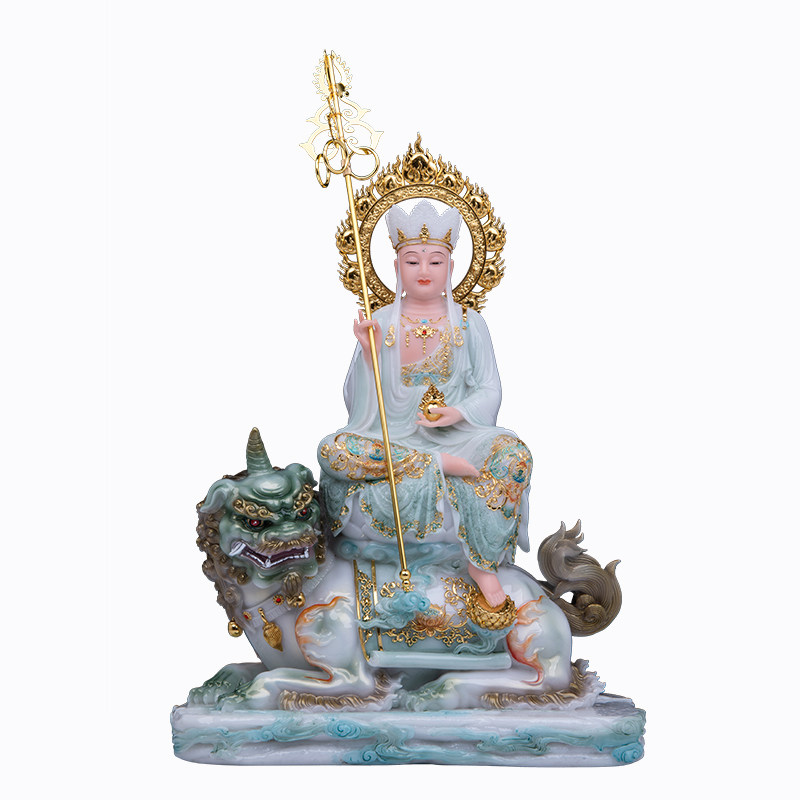 带骑地藏王佛像汉白玉家用供奉谛听九华山地藏王菩萨摆件中式祝福