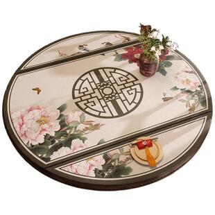 新中式圆桌桌布椭圆形桌垫折叠皮革圆形餐桌垫防水防油防烫免打理