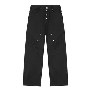 DICETINY假打榄刀型拼接裤纯棉黑色休闲裤宽松铆钉设计感直筒裤秋