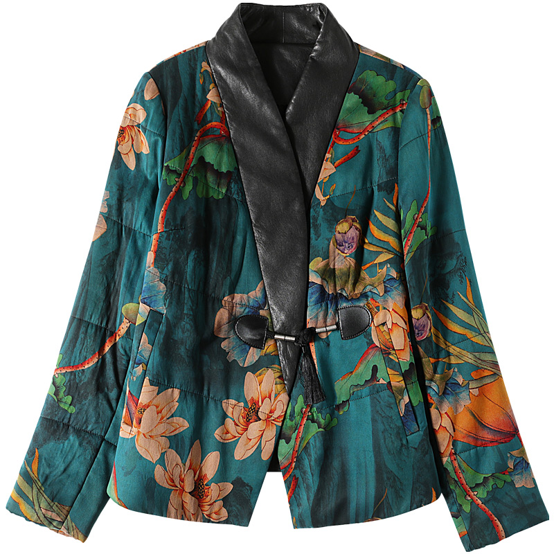 香云纱拼绵羊皮棉衣女短款2024冬季新款高端气质棉服轻薄棉袄外套