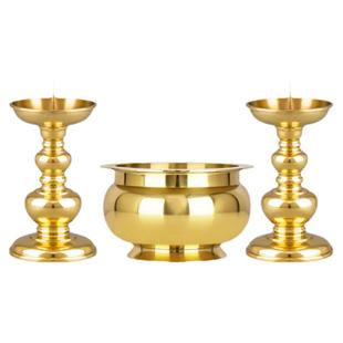 香炉蜡烛台一体纯铜烛台台座放香的纯黄铜底座家用酥油灯蜡台灯盏