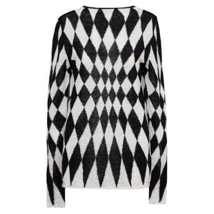 TOP家 高阶打底 时髦黑白钻石菱格领长袖羊驼毛针织打底衫女秋冬