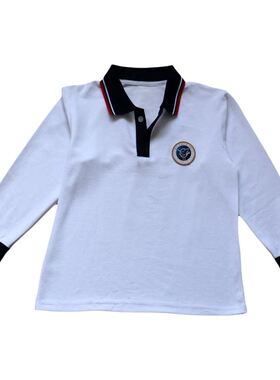 北京陈经纶学生校服春秋白长袖藏蓝领T恤班服POLO衫男女款可定制