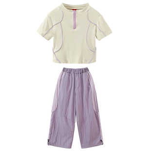 少儿爵士舞服装夏天女童露脐绿色上衣套装女孩jazz街舞女团表演服