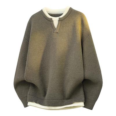 回力V领假两件毛衣男士针织衫
