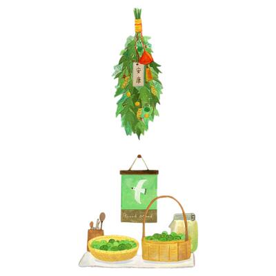 原创端午安康窗花窗贴夏天静电贴
