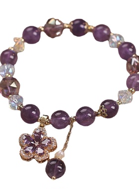 女天然紫水晶水晶时尚四叶草吊坠