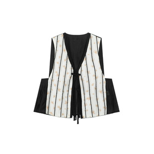 一城画一新款小众设计感蕾丝提花坎肩无袖马夹短款马甲女