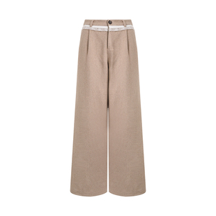 Kroche  冬日拿铁 羊毛混纺 时尚蕾丝拼接腰头宽松休闲阔腿裤