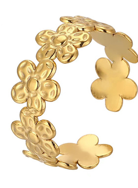 金色复古小花戒指开口食指戒