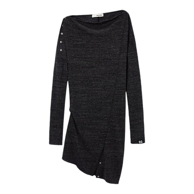 MEDIUM WELL 2025秋季新款一字领扭转磨毛长T恤时尚设计感宽松T恤