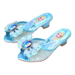 女童冰雪奇缘艾莎公主鞋2022夏季儿童elsas高跟拖鞋小女孩水晶鞋