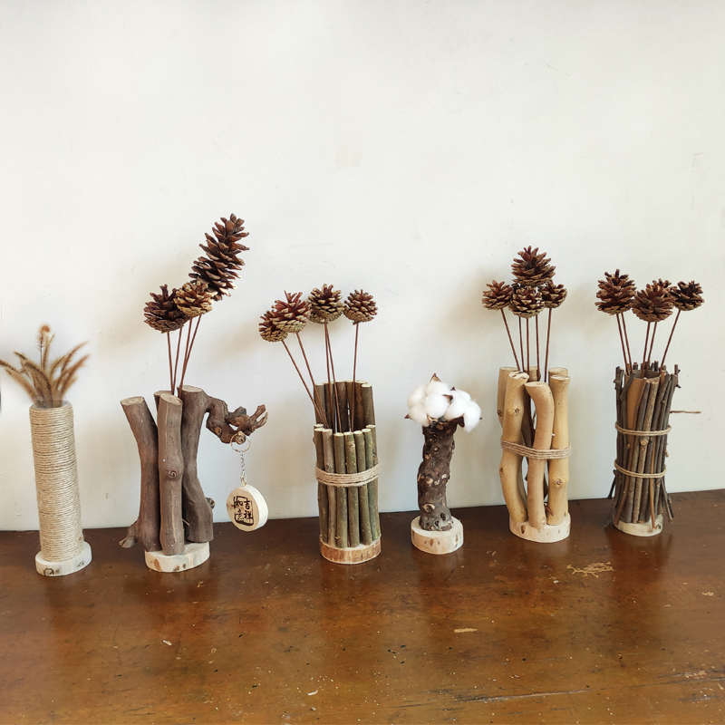 北欧风怪异枯树枝桌面花篮艺术装饰树枝树干插花摆件搭配花艺树皮