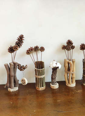 北欧风怪异枯树枝桌面花篮艺术装饰树枝树干插花摆件搭配花艺树皮