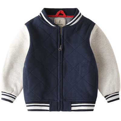 男童加厚外套秋季童装儿童拉链衫宝宝棒球服卫衣时尚拼袖上衣秋季